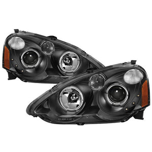 Xtune Projector Headlights Acura RSX (02-04) [w/ LED Halo DRL] Black w/ Amber Turn Signal Lights
