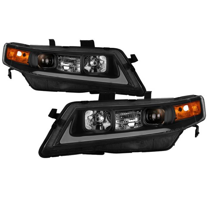 Xtune Projector Headlights Acura TSX (04-08) [w/ Light Tube DRL] Black /  Black Smoked / Chrome w/ Amber Turn Signal Lights