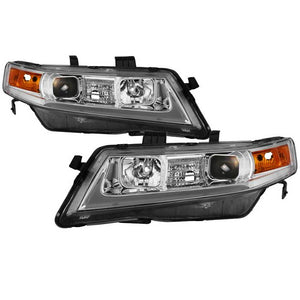 Xtune Projector Headlights Acura TSX (04-08) [w/ Light Tube DRL] Black / Black Smoked / Chrome w/ Amber Turn Signal Lights