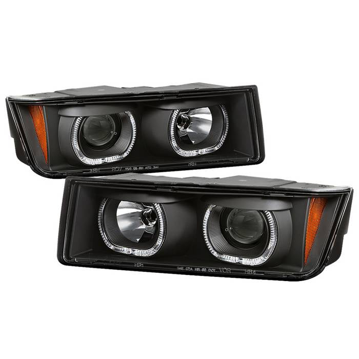 Xtune Projector Headlights Chevy Avalanche w/ Body Cladding (02-06) [Halo DRL LED Light Bar - Halogen Model] Black or Chrome w/ Amber Turn Signal