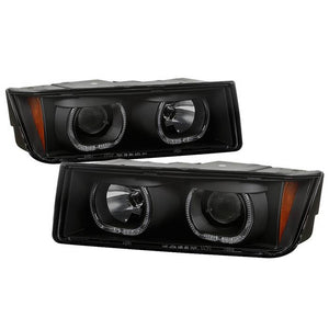 Xtune Projector Headlights Chevy Avalanche w/ Body Cladding (02-06) [Halo DRL LED Light Bar - Halogen Model] Black or Chrome w/ Amber Turn Signal