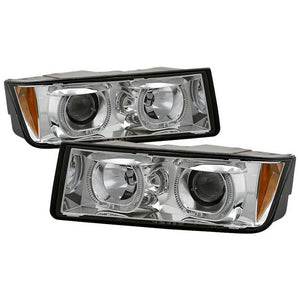 Xtune Projector Headlights Chevy Avalanche w/ Body Cladding (02-06) [Halo DRL LED Light Bar - Halogen Model] Black or Chrome w/ Amber Turn Signal