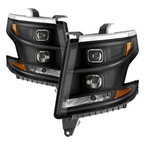 Xtune Projector Headlights Chevy Suburban (15-18) [DRL Light Bar DRL - Halogen Model] Black w/ Amber Turn Signal