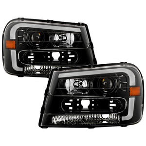 Xtune Projector Headlights Chevy Trailblazer (02-09) [Light Bar DRL - Halogen Model] Black or Chrome w/ Amber Turn Signal