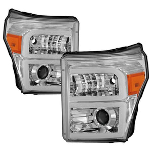 Xtune Projector Headlights Ford F250/350/450 Super Duty (11-16) [w/ LED Light Tube DRL] Black or Chrome