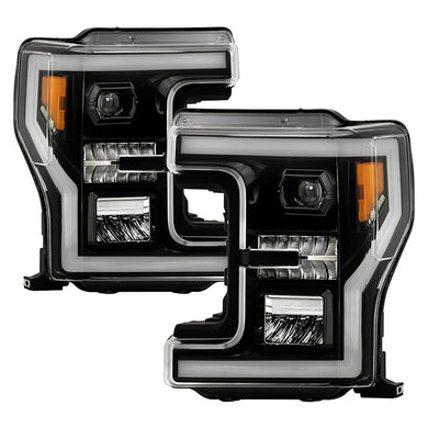 Xtune Full LED Headlights Ford F250 F350 Super Duty (17-19) [DRL Light Bar w/ Welcome Light Function - Halogen Model] Black or Chrome w/ Amber Corner Lights