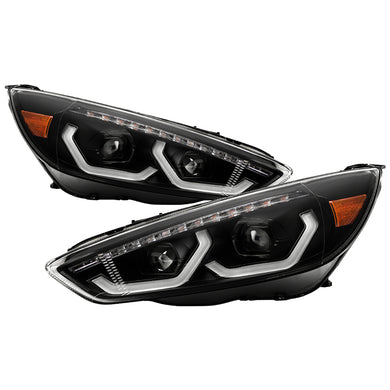 Xtune Projector Headlights Ford Focus (15-18) [Full LED w/ LED Light Bar] Black or Chrome w/ Amber Turn Signal Lights