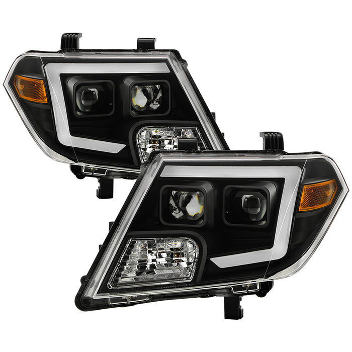 Xtune Projector Headlights Nissan Frontier (09-20) Black w/ LED Amber Switchback Turn Signal Light Bar DRL