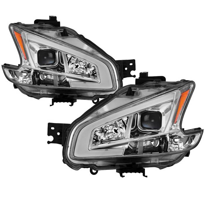 Xtune Projector Headlights Nissan Maxima (09-14) [w/ LED Light Bar -  Halogen Model Only] Black / Black Smoke / Chrome w/ Amber Turn Signal Lights