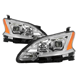 Xtune Projector Headlights Nissan Sentra (13-15) [w/ DRL LED Light Bar - Halogen Model Only] Black / Black Smoke / Chrome w/ Amber Turn Signal Lights