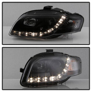 356.38 Spyder Projector Headlights Audi A4 (2006-2008) Halogen Model Only - LED DRL - Black - Redline360