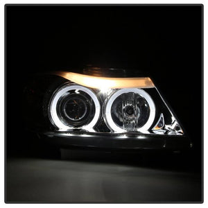 267.64 Spyder Projector Headlights BMW 325i 328i 335i E90 Sedan (06-07-08) LED Halo - Black / Chrome / Smoke - Redline360