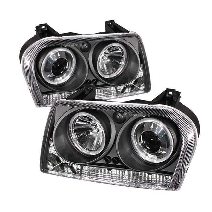 225.88 Spyder Projector Headlights Chrysler 300 (2005-2008) w/ LED Halo - Black / Chrome / Smoke - Redline360