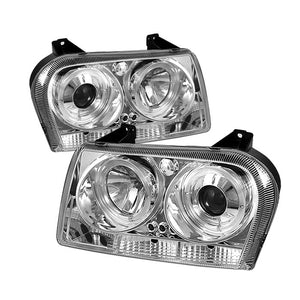 225.88 Spyder Projector Headlights Chrysler 300 (2005-2008) w/ LED Halo - Black / Chrome / Smoke - Redline360