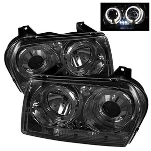 225.88 Spyder Projector Headlights Chrysler 300 (2005-2008) w/ LED Halo - Black / Chrome / Smoke - Redline360