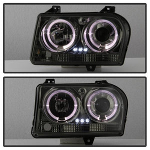 225.88 Spyder Projector Headlights Chrysler 300 (2005-2008) w/ LED Halo - Black / Chrome / Smoke - Redline360