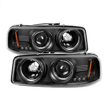 Load image into Gallery viewer, Spyder Projector Headlights GMC Sierra 1500/2500/3500 (99-06) Denali (02-07) w/ - CCFL Halo / LED Halo / Light Bar DRL - with LED Halo - Black Alternate Image