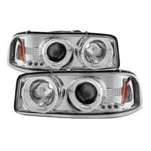 Load image into Gallery viewer, Spyder Projector Headlights GMC Sierra 1500/2500/3500 (99-06) Denali (02-07) w/ - CCFL Halo / LED Halo / Light Bar DRL - with LED Halo - Chrome Alternate Image
