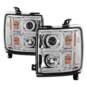 441.92 Spyder Projector Headlights Chevy Silverado 2500/3500 HD (2015-2019) with Light Bar DRL - Black / Chrome / Smoke - Redline360