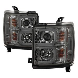 441.92 Spyder Projector Headlights Chevy Silverado 2500/3500 HD (2015-2019) with Light Bar DRL - Black / Chrome / Smoke - Redline360