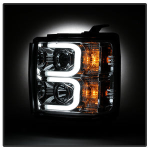 441.92 Spyder Projector Headlights Chevy Silverado 2500/3500 HD (2015-2019) with Light Bar DRL - Black / Chrome / Smoke - Redline360