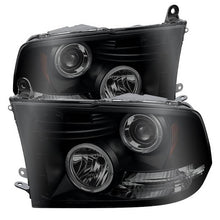 Load image into Gallery viewer, Spyder Projector Headlights Dodge Ram 1500 (09-18) 2500/3500 (10-19) CCFL Halo / LED Halo / Light Bar DRL / V2 Light Bar DRL / V2 Switch Back - with LED Halo - Black Smoke Alternate Image