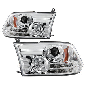 529.20 Spyder Projector Headlights Dodge Ram 1500 (2013-2018)  2500/3500 (2013-2019) with Light Bar DRL - Black / Chrome / Smoke - Redline360