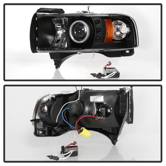 thumbnail image 2 of Maxcomotors Jet Black Projector Headlights For 1994-2001 Dodge Ram 1500 2500 3500 – With LED Halo, Halogen, Pair 2 of 6