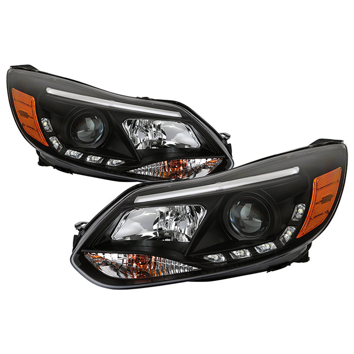 481.08 Spyder Projector Headlights Ford Focus (2012-2014) Halogen Model with DRL - Black - Redline360