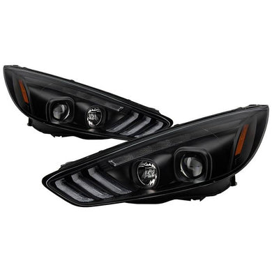 487.46 Spyder Projector Headlights Ford Focus (2015-2018) with Sequential Turn Signal Light Bar - Black / Chrome - Redline360