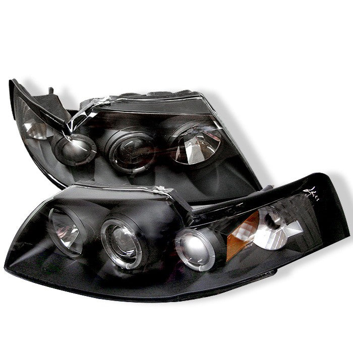 205.00 Spyder Projector Headlights Ford Mustang (1999-2004) with LED Halo - Black / Black Smoke / Chrome / Smoke - Redline360