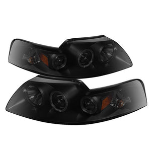 205.00 Spyder Projector Headlights Ford Mustang (1999-2004) with LED Halo - Black / Black Smoke / Chrome / Smoke - Redline360