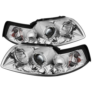 205.00 Spyder Projector Headlights Ford Mustang (1999-2004) with LED Halo - Black / Black Smoke / Chrome / Smoke - Redline360