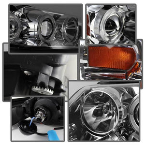 205.00 Spyder Projector Headlights Ford Mustang (1999-2004) with LED Halo - Black / Black Smoke / Chrome / Smoke - Redline360