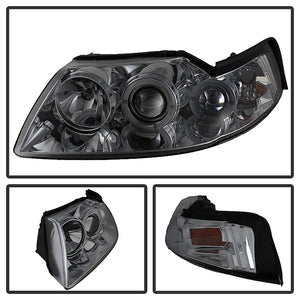 205.00 Spyder Projector Headlights Ford Mustang (1999-2004) with LED Halo - Black / Black Smoke / Chrome / Smoke - Redline360