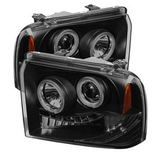 Load image into Gallery viewer, Spyder Projector LED Headlights Ford F250 F350 F450 Super Duty (2005-2007) Standard Style - Standard Style with LED Halo - Black Smoke Alternate Image