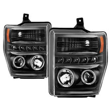Load image into Gallery viewer, Spyder Projector Headlights Ford F250 F350 F450 Super Duty (08-10) High-Power LED Module Equipped / Halogen Style - Standard Style with LED Halo - All Black Alternate Image