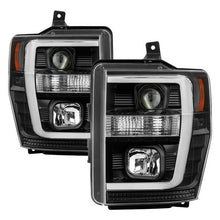 Load image into Gallery viewer, Spyder Projector Headlights Ford F250 F350 F450 Super Duty (08-10) High-Power LED Module Equipped / Halogen Style - Standard Style with Light Bar DRL - Black Alternate Image