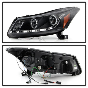 283.30 Spyder Projector Headlights Honda Accord Sedan (08-12) w/ LED Halo - DRL - Black / Chrome / Smoke - Redline360