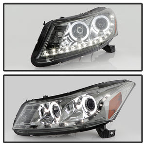 283.30 Spyder Projector Headlights Honda Accord Sedan (08-12) w/ LED Halo - DRL - Black / Chrome / Smoke - Redline360