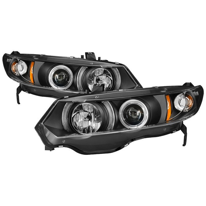 219.50 Spyder Projector Headlights Honda Civic Coupe (2006-2008) with LED Halo - Black / Chrome - Redline360