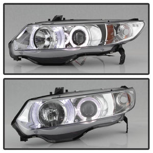 219.50 Spyder Projector Headlights Honda Civic Coupe (2006-2008) with LED Halo - Black / Chrome - Redline360