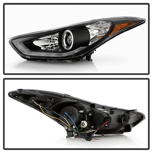 397.56 Spyder Projector Headlights Hyundai Elantra (2011-2013) with LED Halo - Black - Redline360
