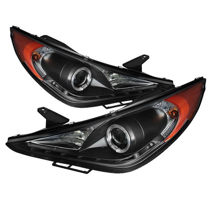 Pair Of Factory Style Halogen Headlights For 2011-2014 Hyundai Sonata - Black Housing, Clear Lens (Driver & Passenger)