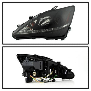 442.80 Spyder Projector Headlights Lexus IS250/IS350 (2006-2010) w/ LED DRL - Black / Black Smoke - Redline360