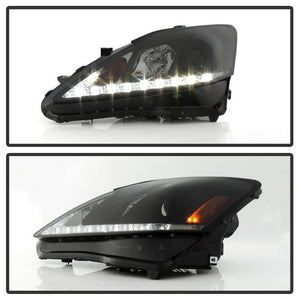 442.80 Spyder Projector Headlights Lexus IS250/IS350 (2006-2010) w/ LED DRL - Black / Black Smoke - Redline360