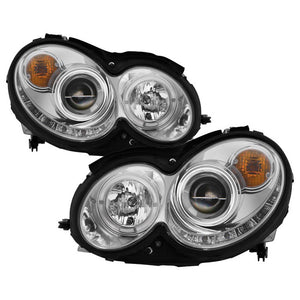 619.12 Spyder Projector Headlights Mercedes Benz CLK (2003-2009) Halogen Model with LED Halo - Black / Chrome - Redline360