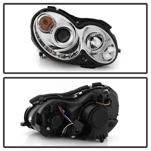 619.12 Spyder Projector Headlights Mercedes Benz CLK (2003-2009) Halogen Model with LED Halo - Black / Chrome - Redline360