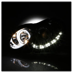 619.12 Spyder Projector Headlights Mercedes Benz CLK (2003-2009) Halogen Model with LED Halo - Black / Chrome - Redline360