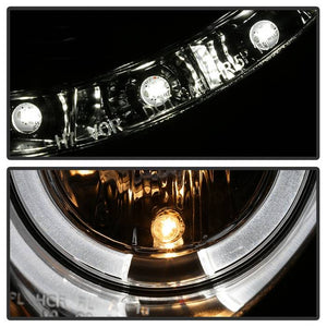 619.12 Spyder Projector Headlights Mercedes Benz CLK (2003-2009) Halogen Model with LED Halo - Black / Chrome - Redline360